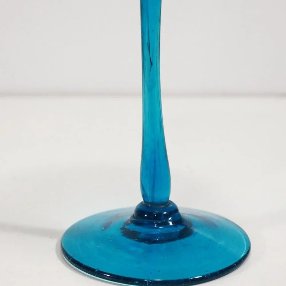 1950s Mexican Avalos Teal Blue Bubble Glass Stemware Goblet 12.5